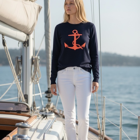 G.H. Bass & Co. Sweaters - G.H. Bass Navy Anchor Sweater Medium Nautical Preppy Coastal